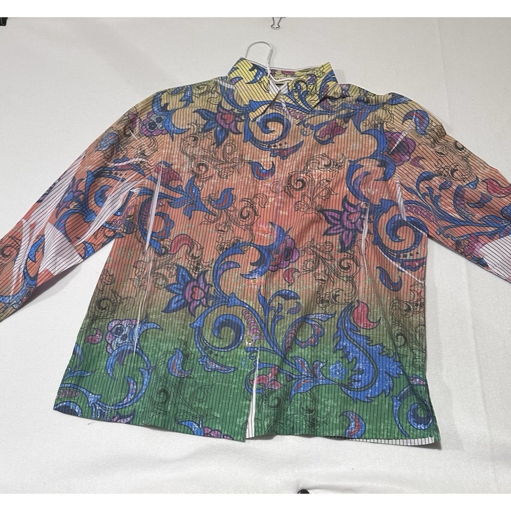 Vintage Fortune By Stan Paisley Pinstripe Dress Shirt Bling Button Up Collar‎ M